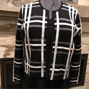 Elle Black & White Cardigan. Open Front, XL, Long-sleeve, open front